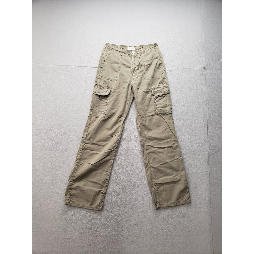 Zara Women Cargo Pant 6 Brown Straight Leg Regular Fit Cargo Pockets Trousers